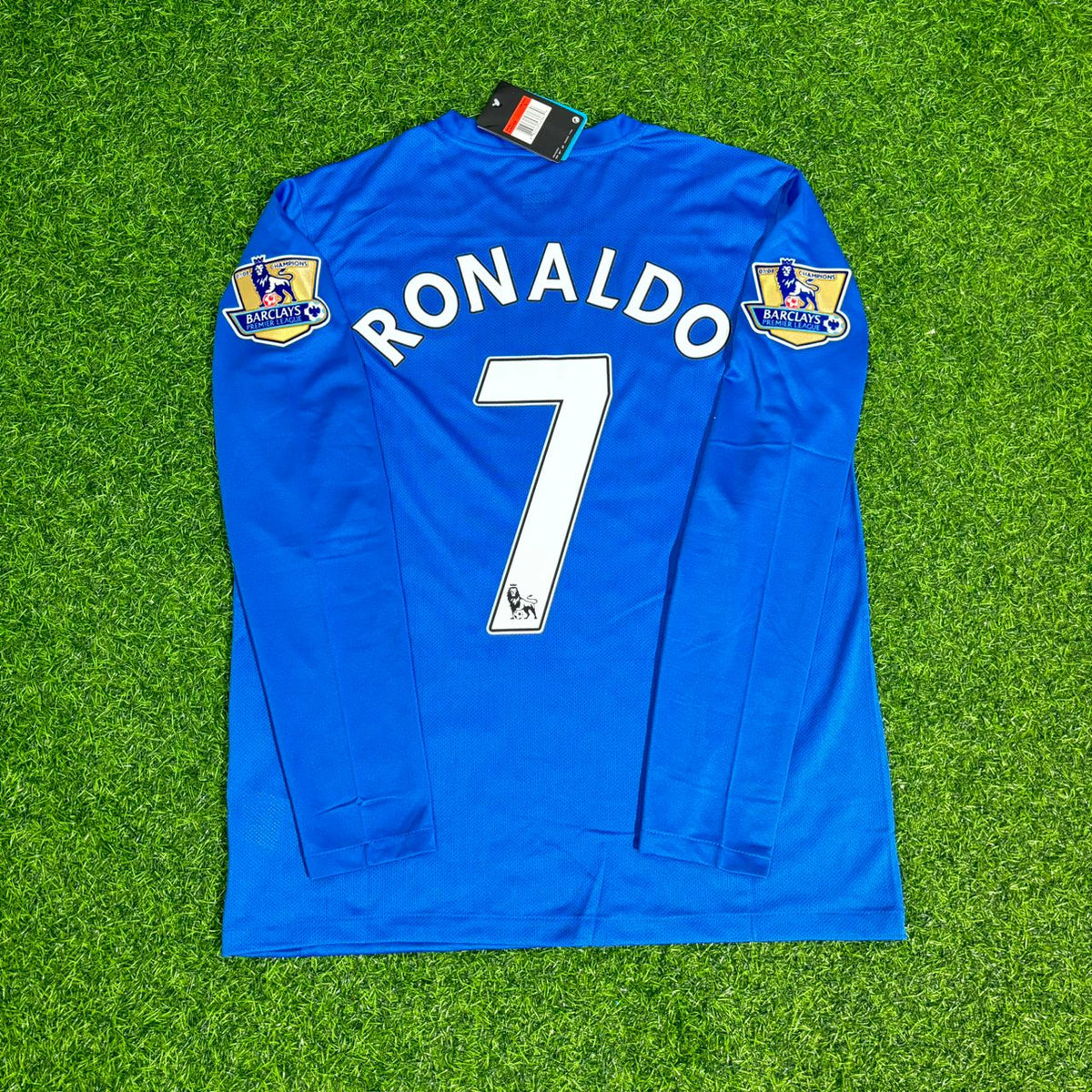 Cristiano Ronaldo Manchester United 2008 Blue EPL Patch Retro Long Sleeve Football Jersey Pulses Football