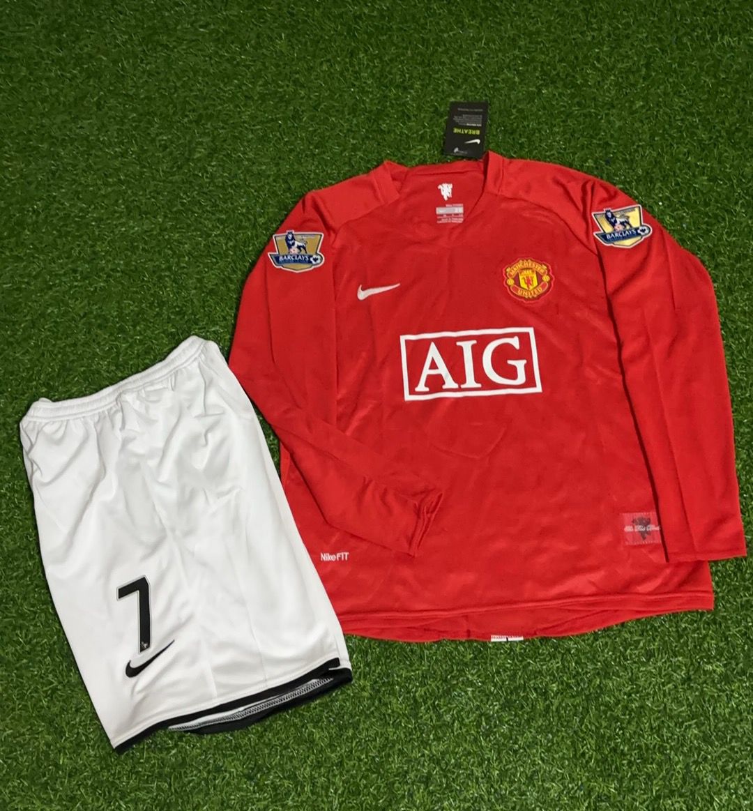 Cristiano Ronaldo Manchester United 2008 EPL Retro Long Sleeve Kids Football Jersey Kit Pulses Football