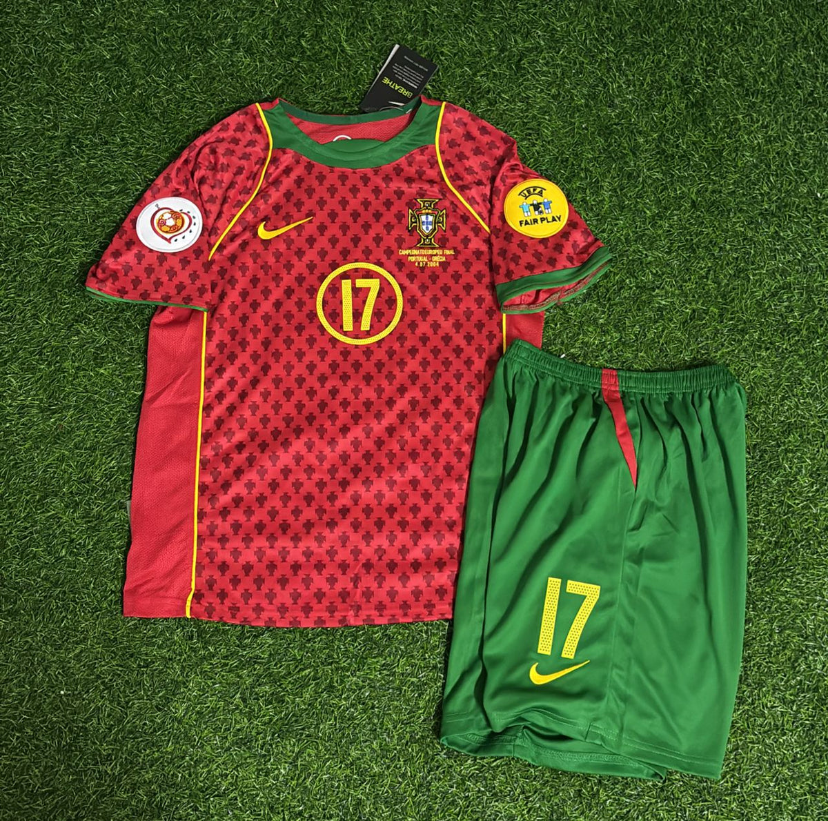 Cristiano Ronaldo Portugal 2004 Final Home Kids Football Jersey Kit Pulses Football