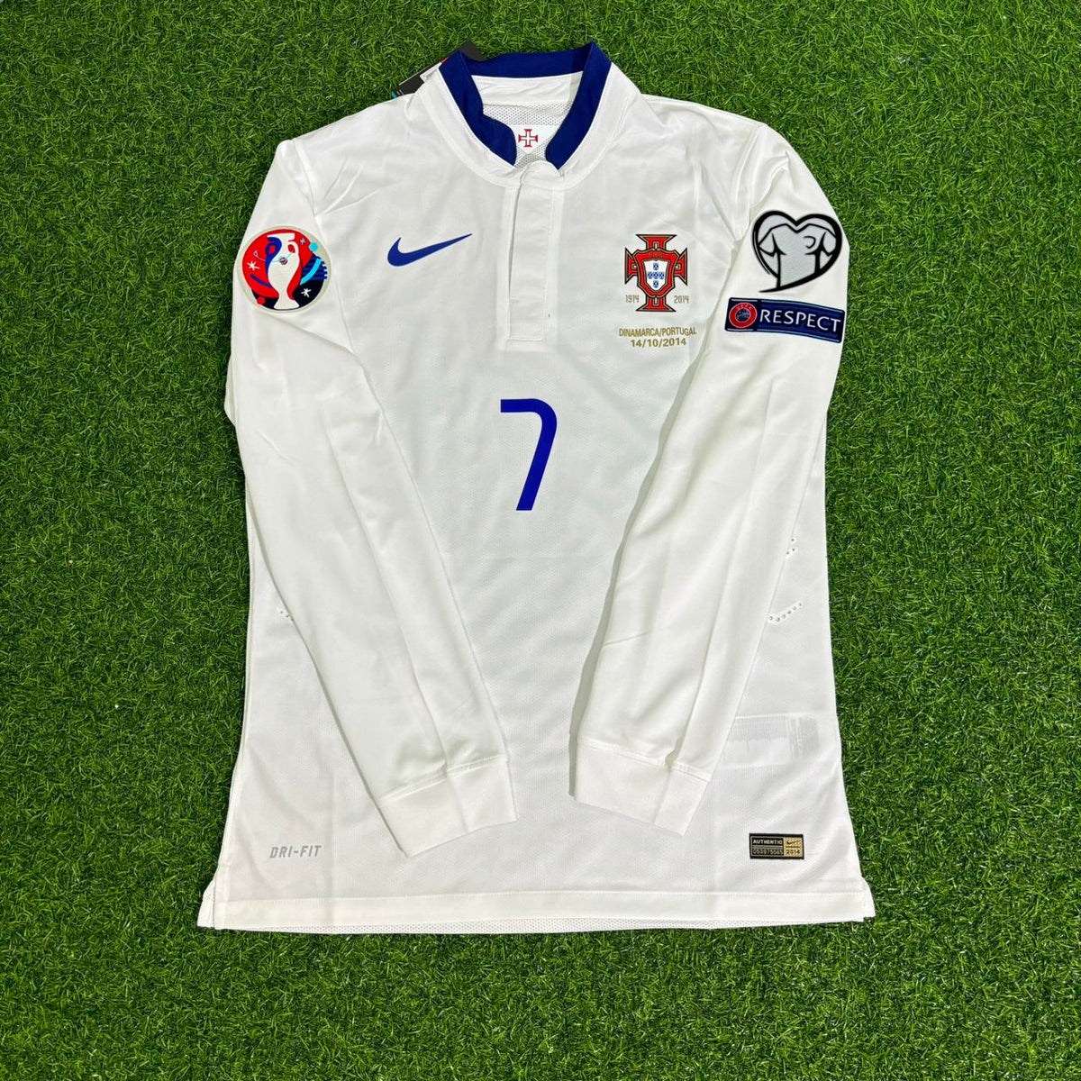 Cristiano Ronaldo Portugal EURO 2016 White Long Sleeve Retro Football Jersey Pulses Football