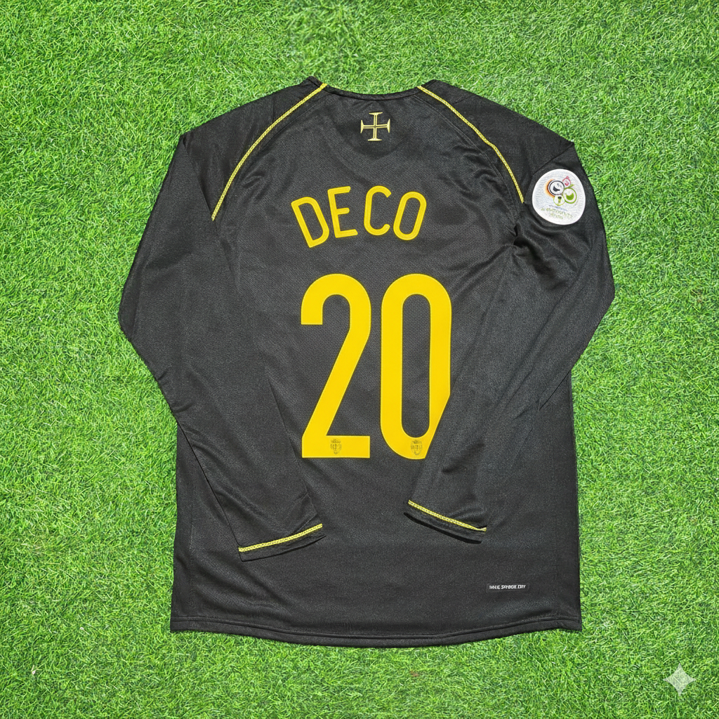 Deco Portugal 2006 World Cup Long Sleeve Black Retro Football Jersey Pulses Football
