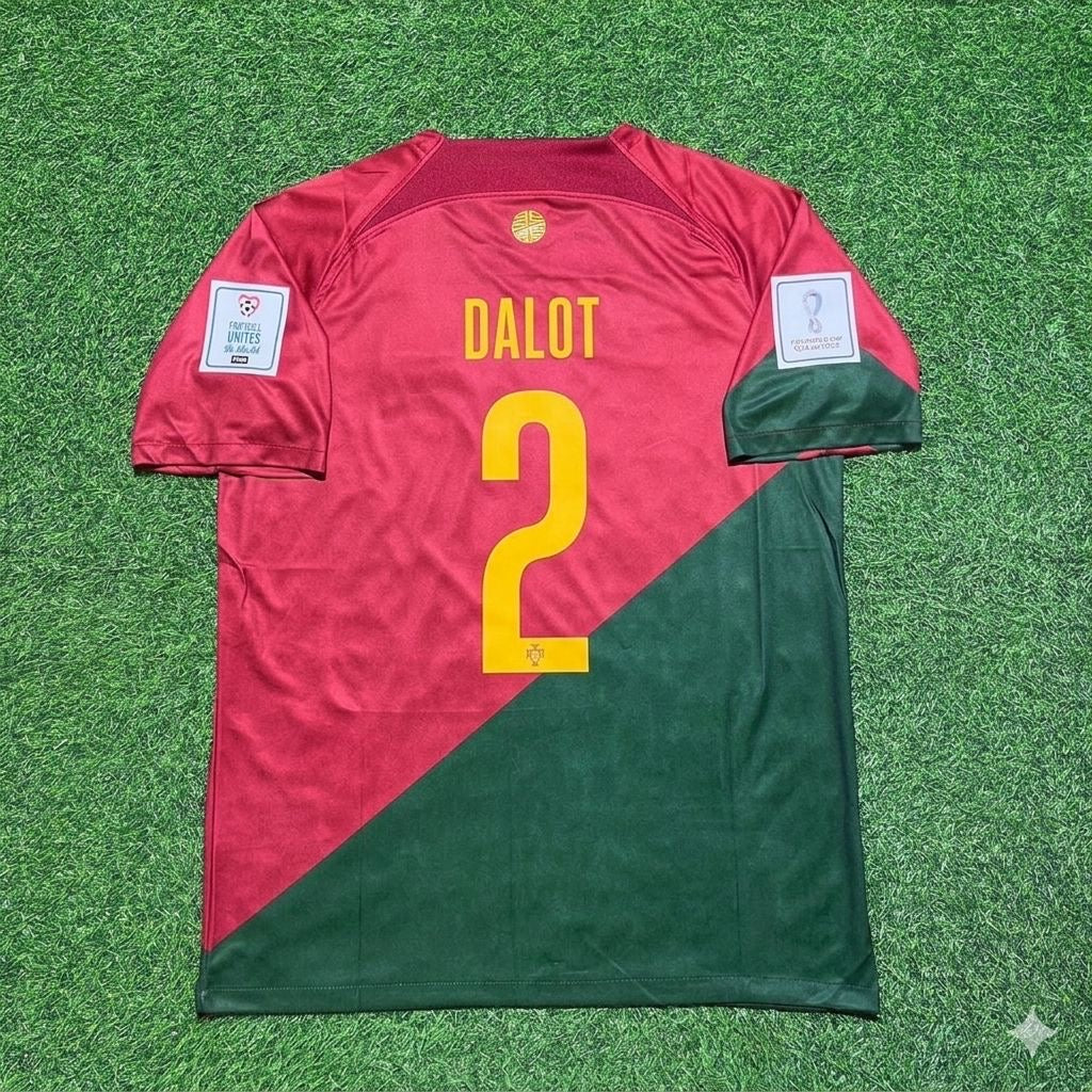 Diego Dalot #2 Portugal 2022 World Cup Home Retro Football Jersey Pulses Football