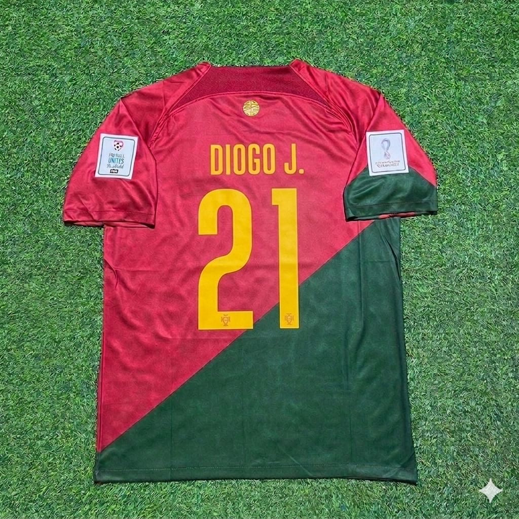 Diogo Jota #21 Portugal 2022 World Cup Home Retro Football Jersey Pulses Football