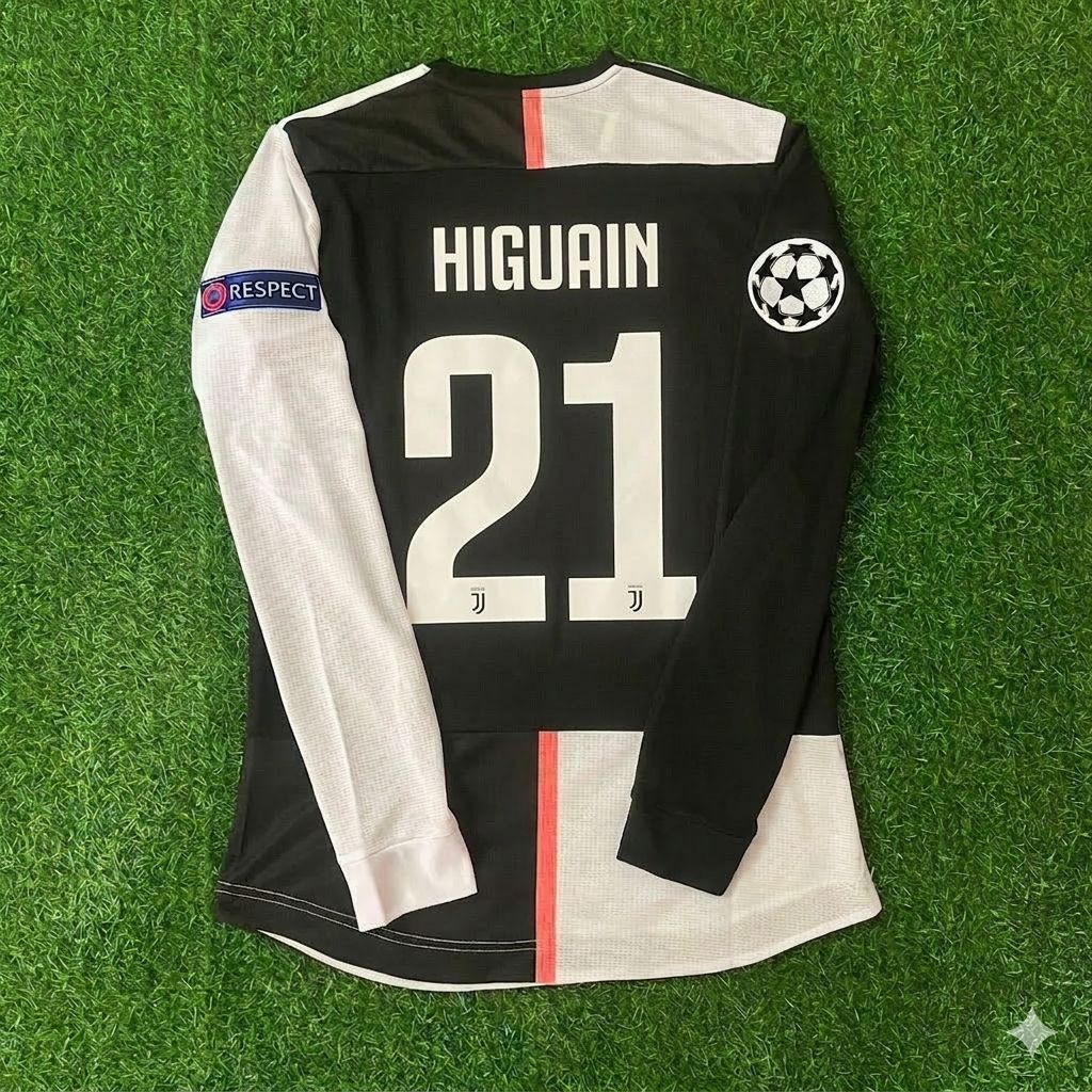 Gonzalo Higuaín 21- Juventus Long Sleeve 2019 2020 Retro White Black Jersey Trikot Maglia Pulses Football