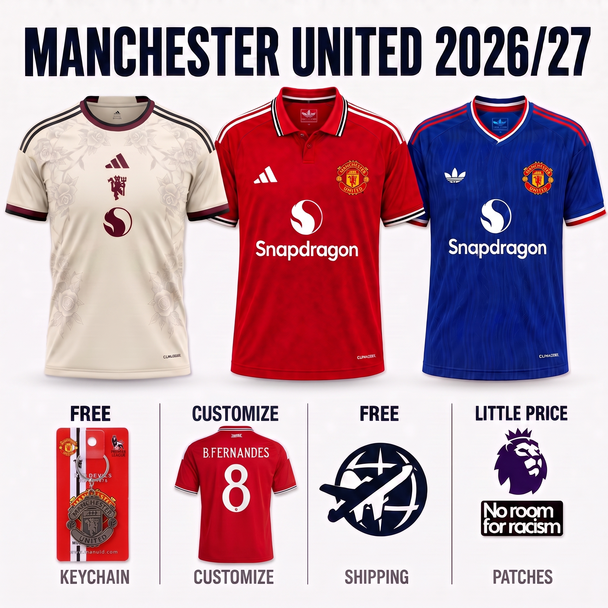 COMBO Manchester United - Home, Away and Third 2026/27 - Fan Version Pulses Football