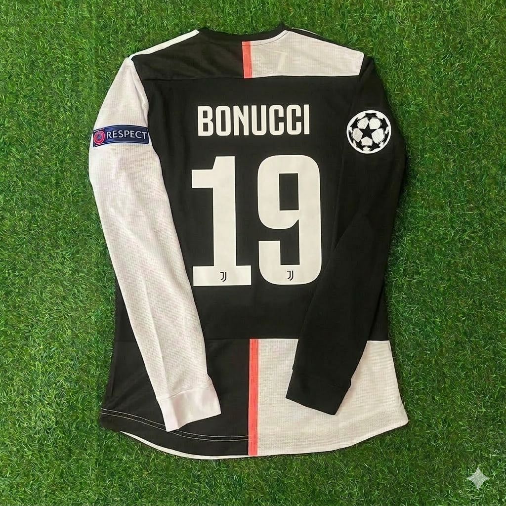Leonardo Bonucci 19- Juventus Long Sleeve 2019 2020 Retro White Black Jersey Trikot Maglia Pulses Football