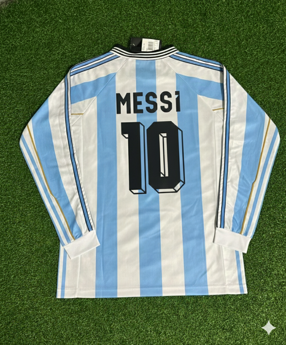 Lionel Messi Argentina Retro Long Sleeve Retro Football Jersey Kit Pulses Football