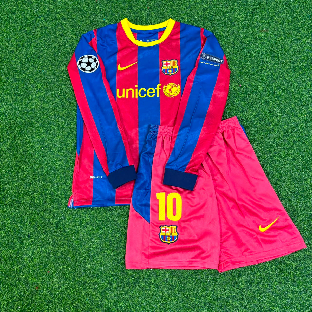 Lionel Messi Barcelona 2010/2011 Long Sleeve Kids Kit Kindertrikot Maillot Enfant Kindertrui Soccer Shirt Pulses Football