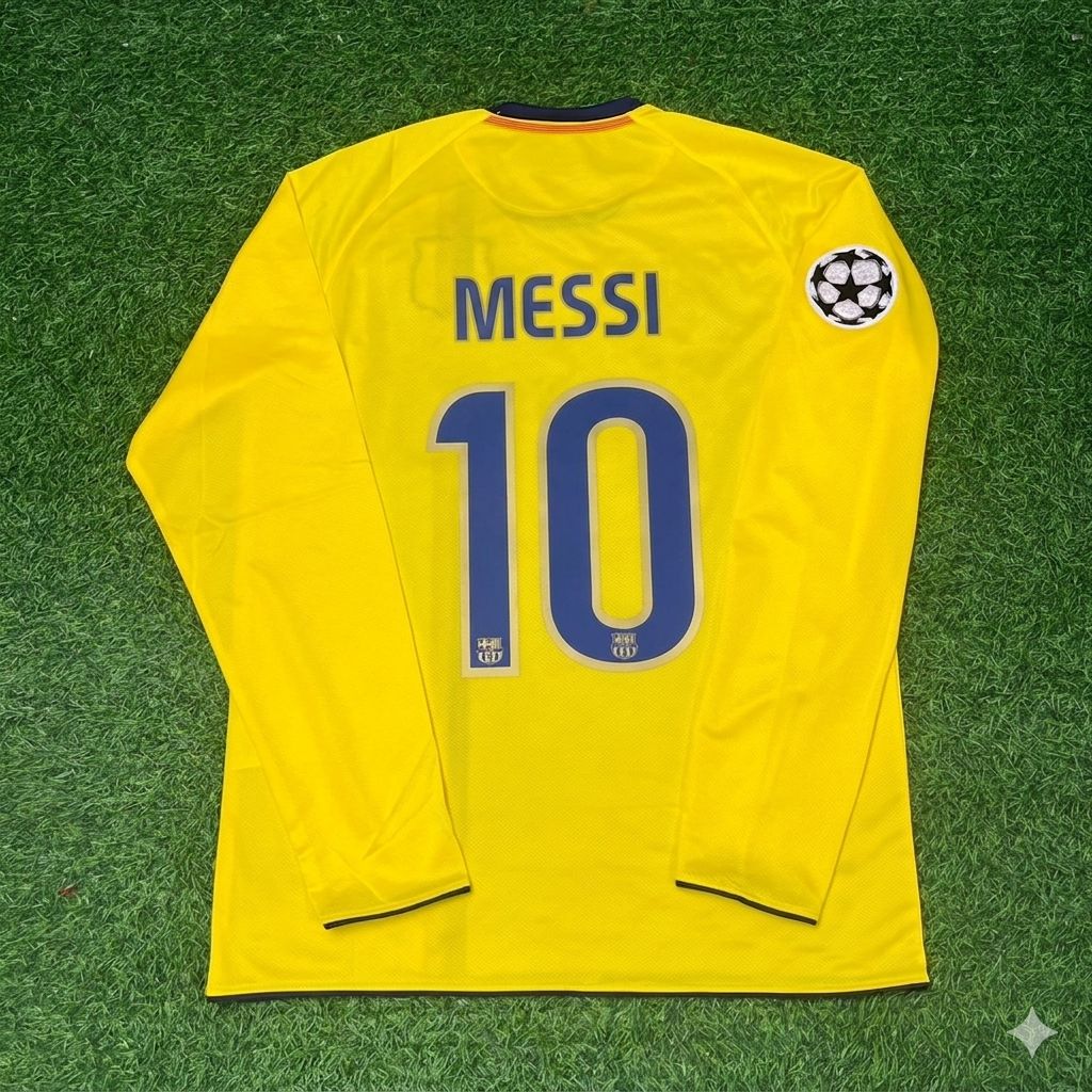Lionel Messi FC Barcelona 08/09 Season Yellow Away Retro Jersey Trikot Soccer Shirt Pulses Football