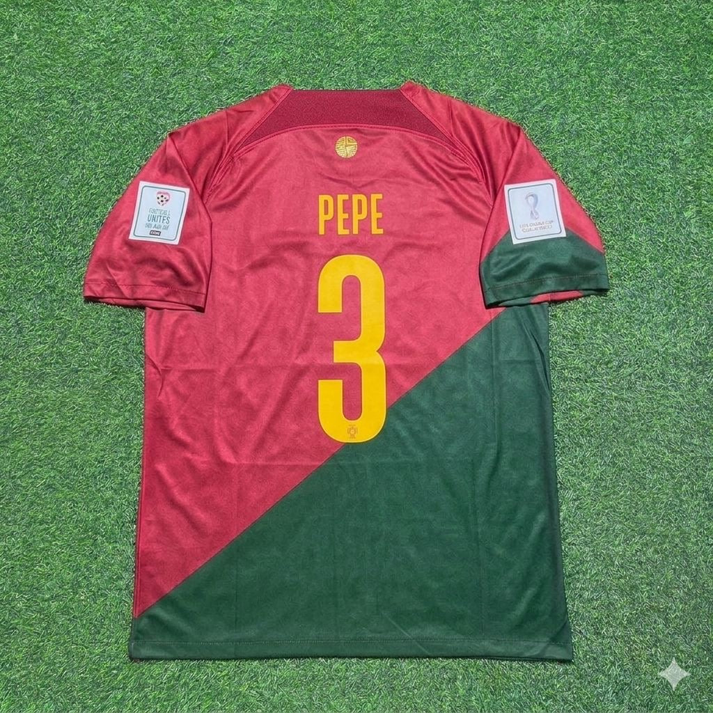 Pepe #3 Portugal 2022 World Cup Home Retro Football Jersey Pulses Football
