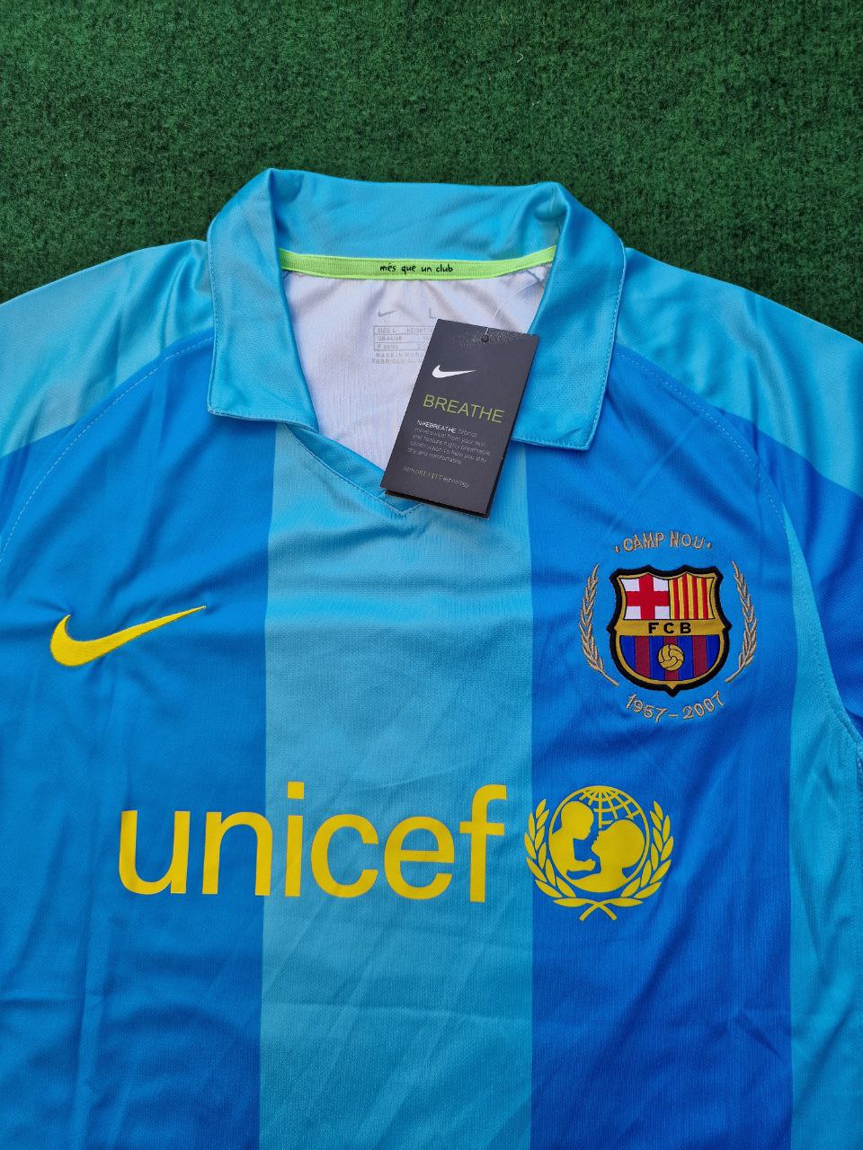 Lionel Messi Barcelona 2007 2008 Light Blue Yellow Number 19 Retro Jersey Maillot Trikot Maglia Pulses Football