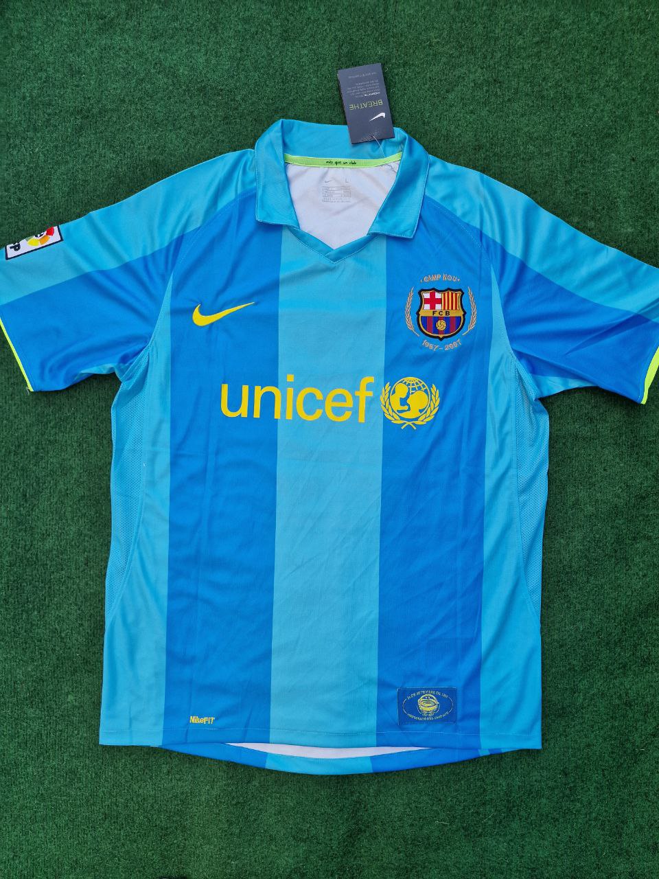 Lionel Messi Barcelona 2007 2008 Light Blue Yellow Number 19 Retro Jersey Maillot Trikot Maglia Pulses Football