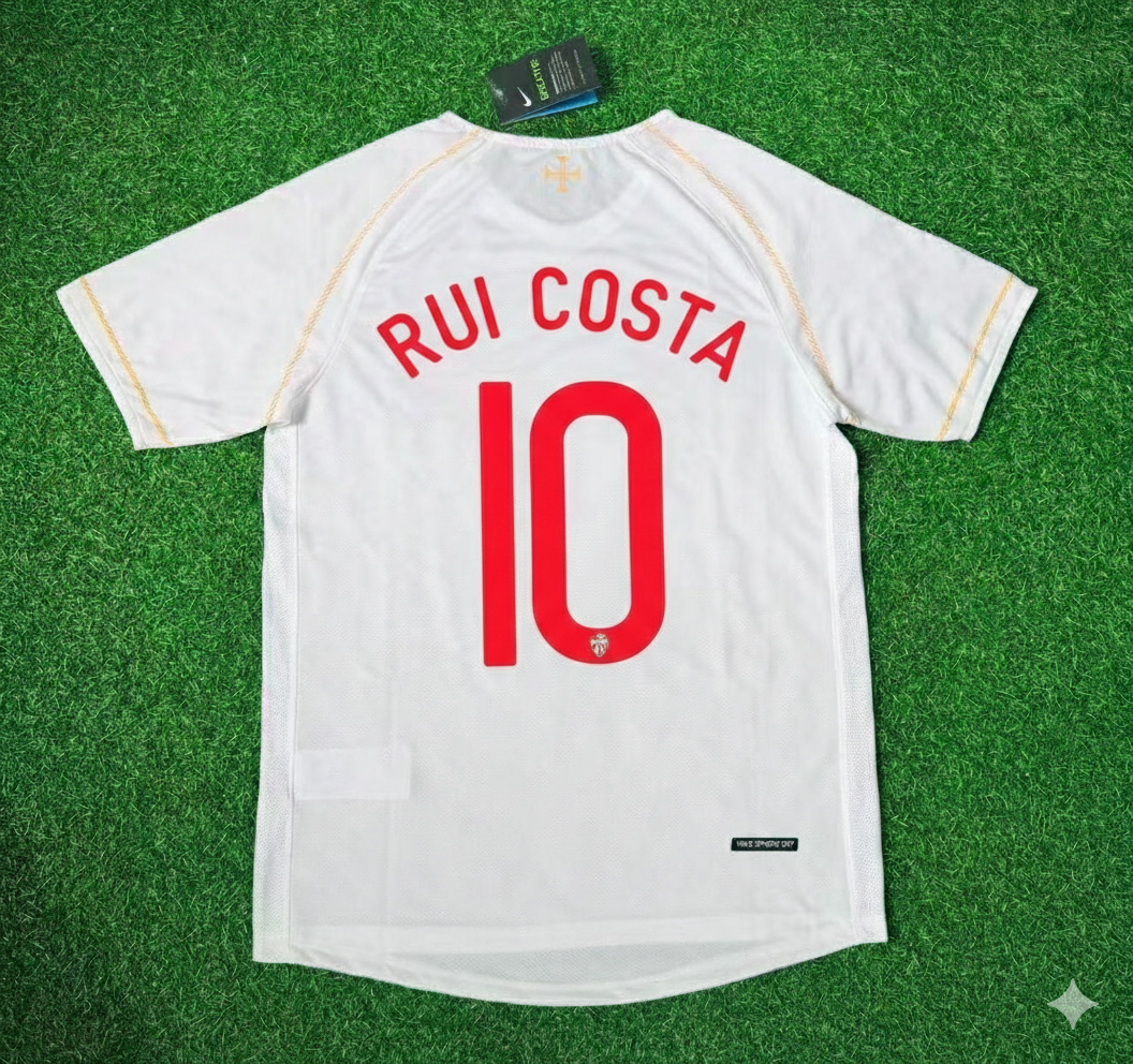 Rui Costa Portugal 2002 Retro White Debut Football Jersey Pulses Football